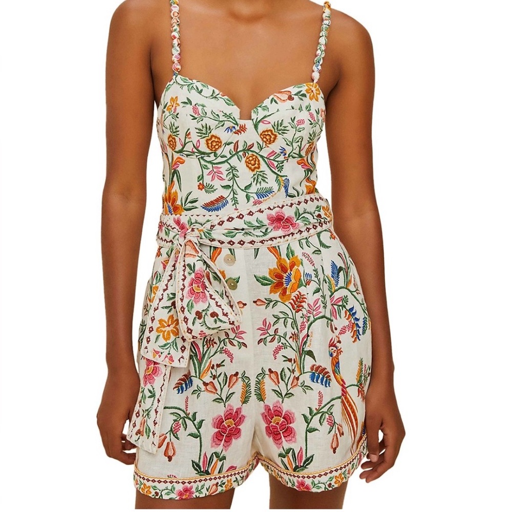 Farm Rio Off White Delicate Forest Linen Romper New with tag $220
